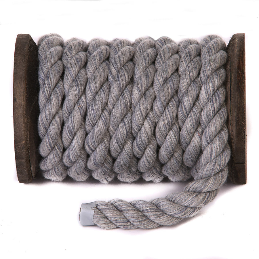 Knotty Desires Grey Twisted Cotton Bondage Rope on a spool.
