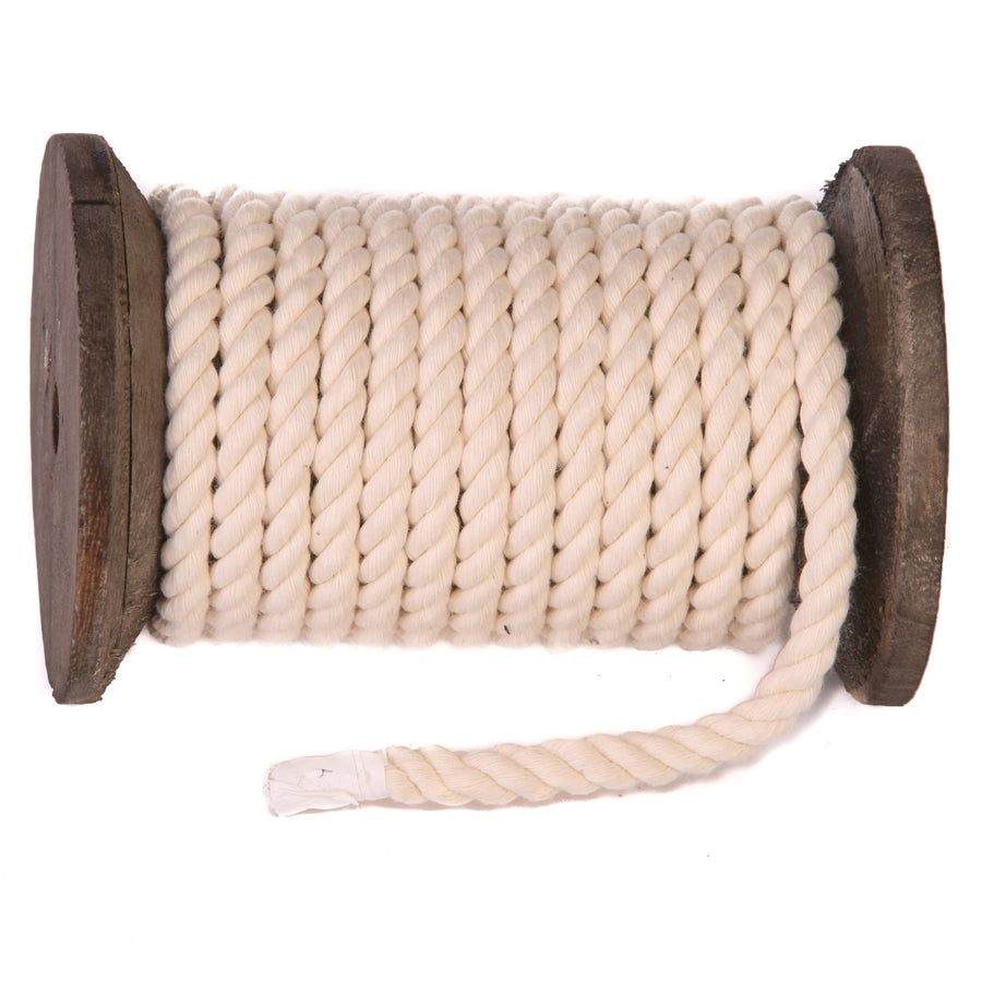 Knotty Desires Twisted Cotton Bondage Rope in white on a spool.