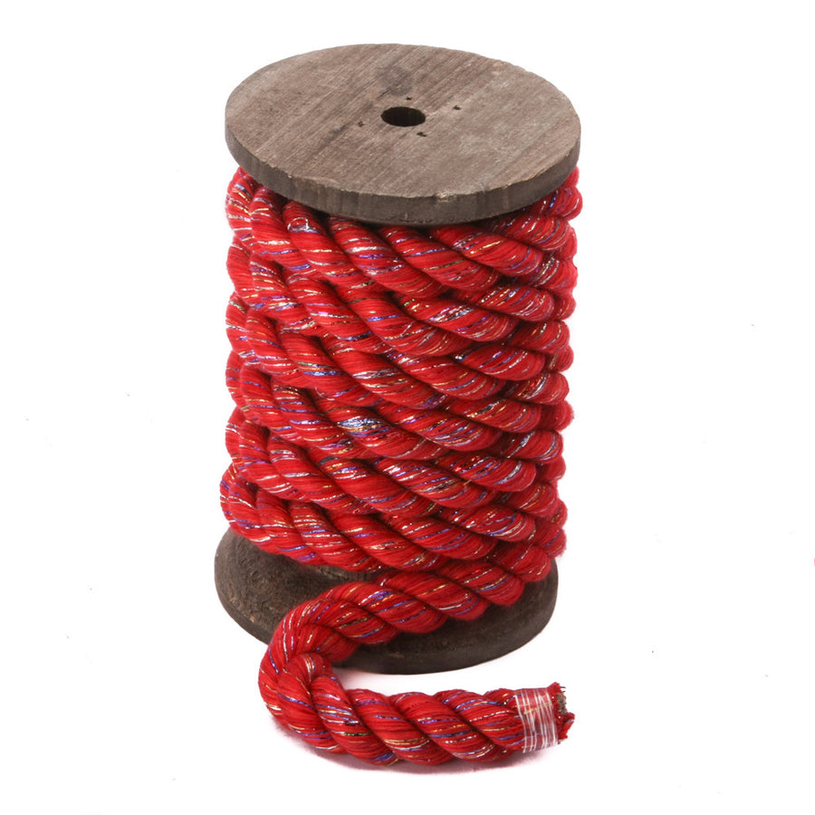 Super Soft Triple-Strand 1/2 Inch Twisted Cotton Bondage Rope (Red Glitter)