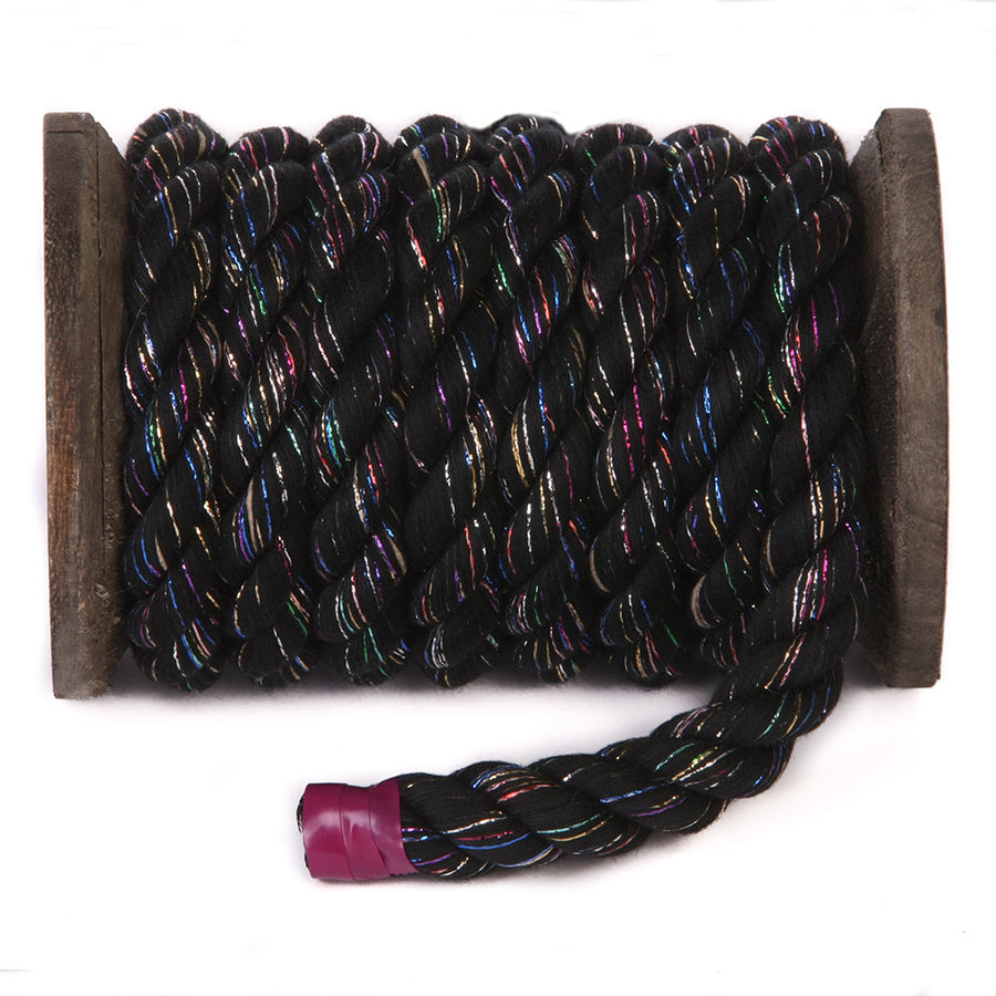 Knotty Desires Twisted Cotton Bondage Rope in Black Glitter on a spool.