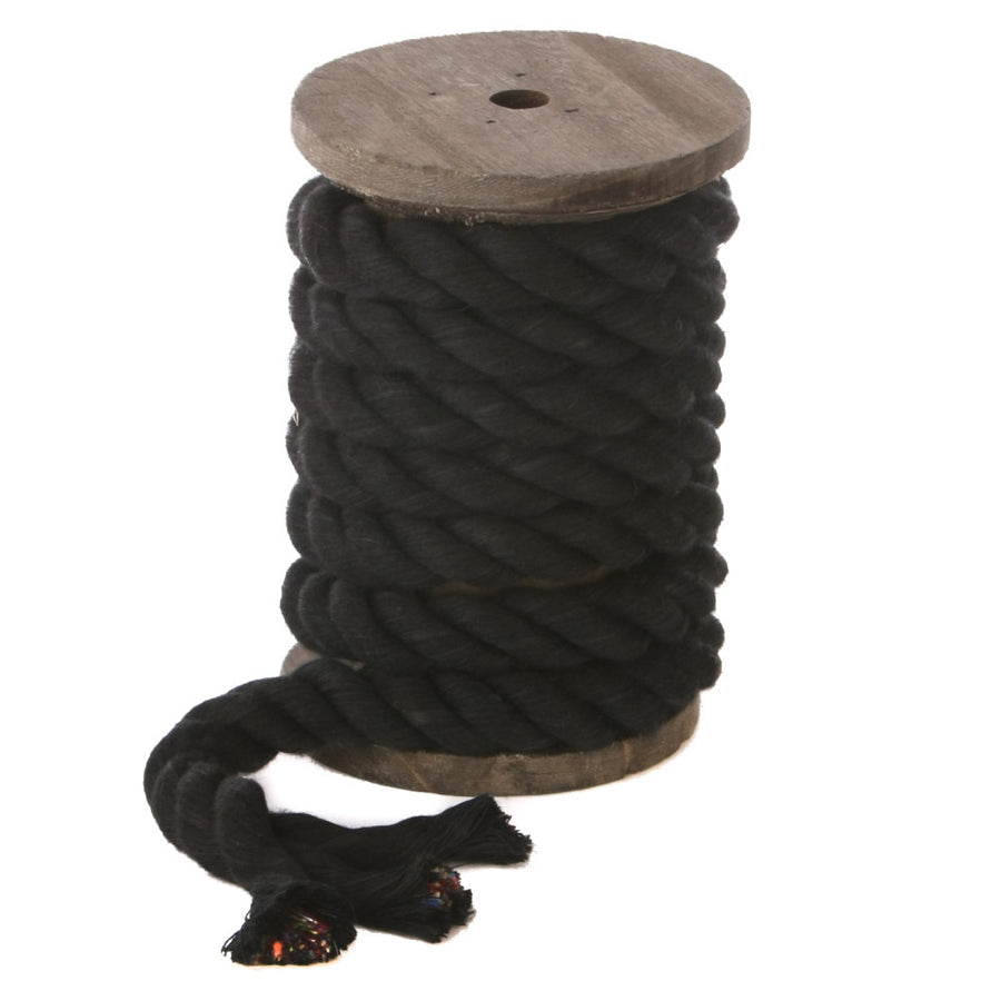 Knotty Desires Black Twisted Cotton Bondage Rope on a spool.