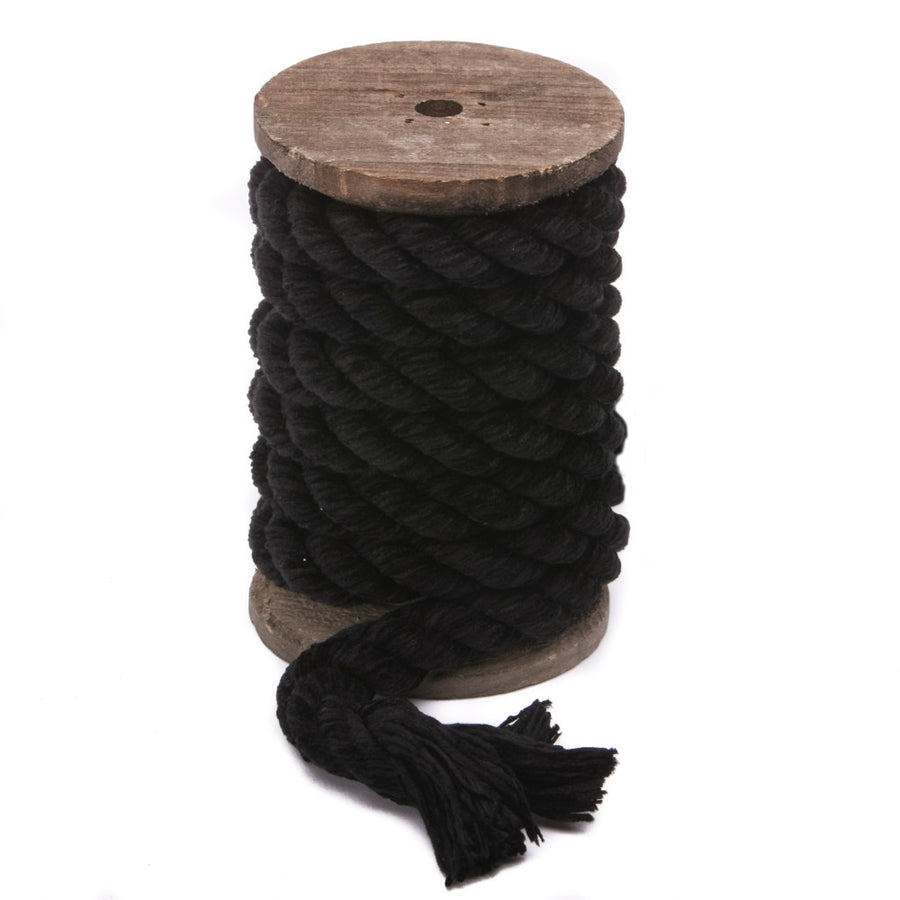 Knotty Desires Black Twisted Chenille Bondage Rope on a spool.