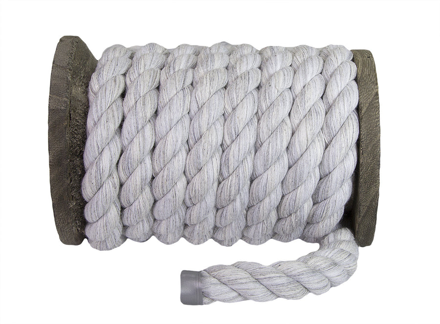 Knotty Desires Twisted Cotton Bondage Rope in grey on a spool.