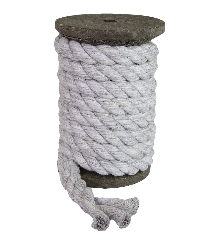 Knotty Desires Grey Twisted Cotton Bondage Rope showing the individual strands that make up the twisted cotton cordage.