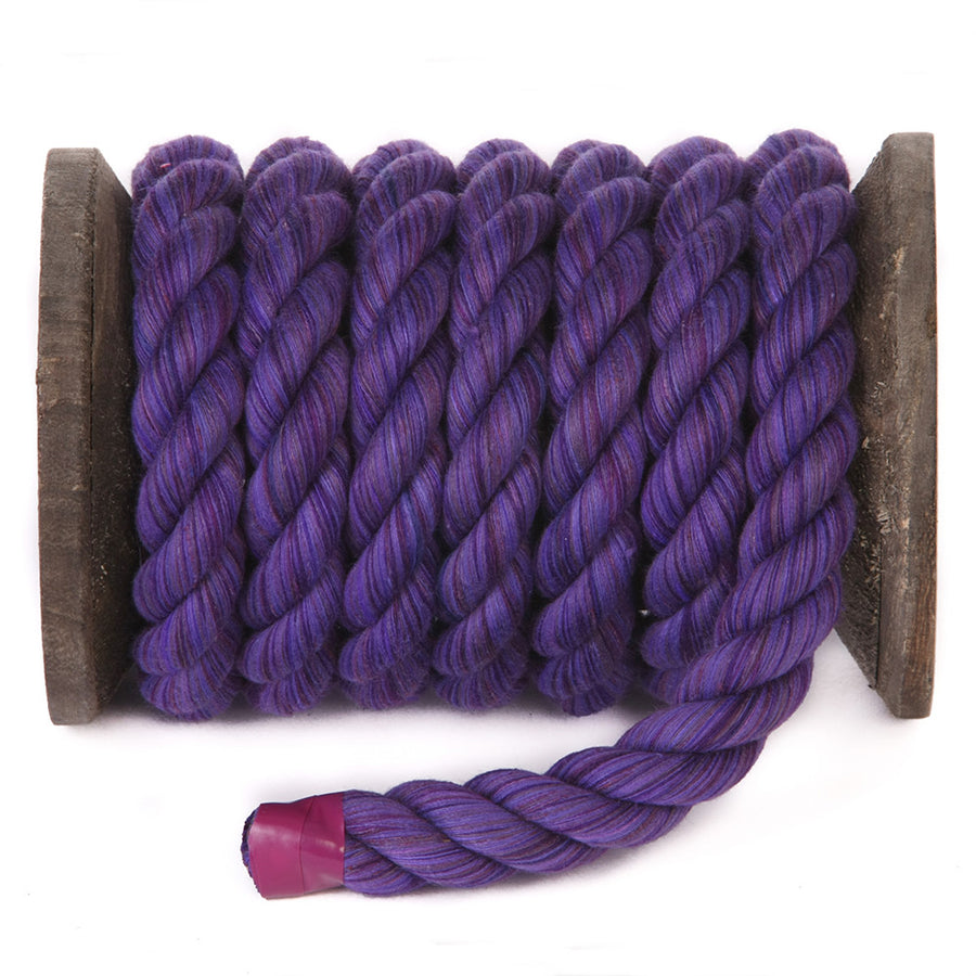 Purple Twisted Cotton Bondage Rope by Knotty Desires on a spool.