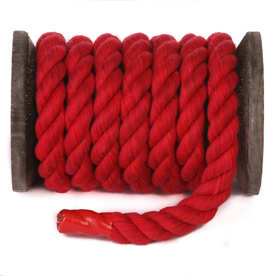 Knotty Desires Red Twisted Cotton Bondage Rope on a spool.