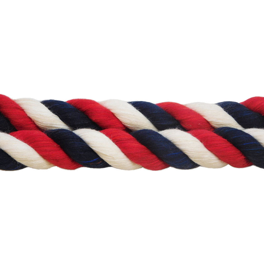Super Soft Triple-Strand 1/4 Inch Twisted Cotton Bondage Rope (Red, White & Blue)